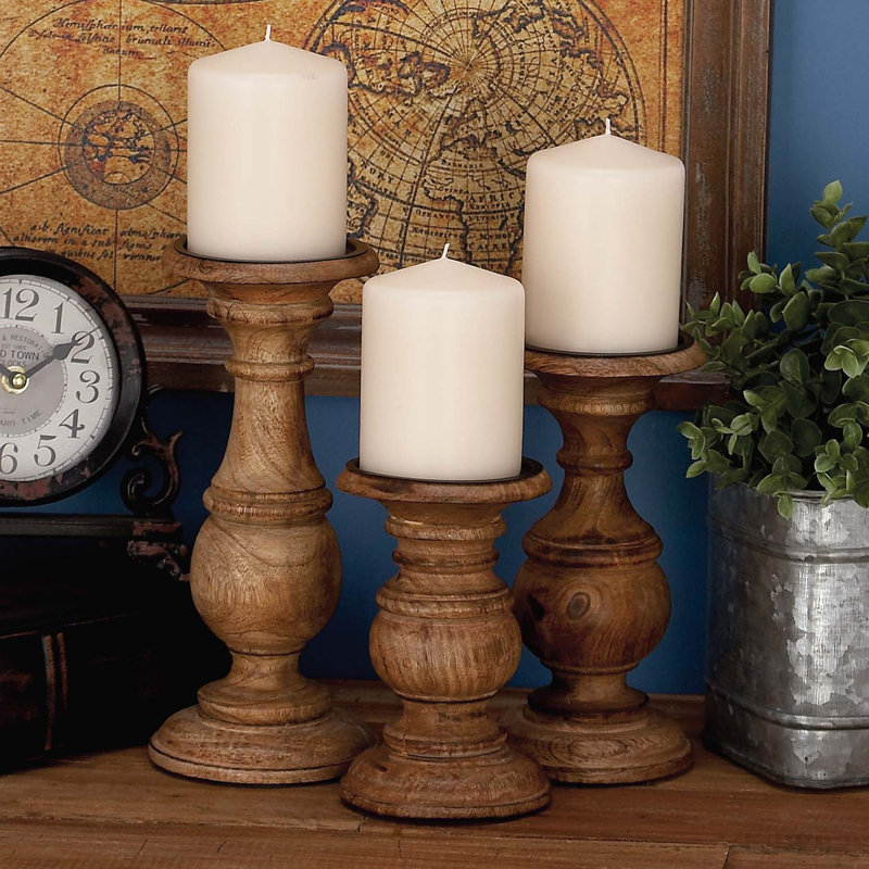 3 Piece Wood Candlestick Set & Reviews Birch Lane